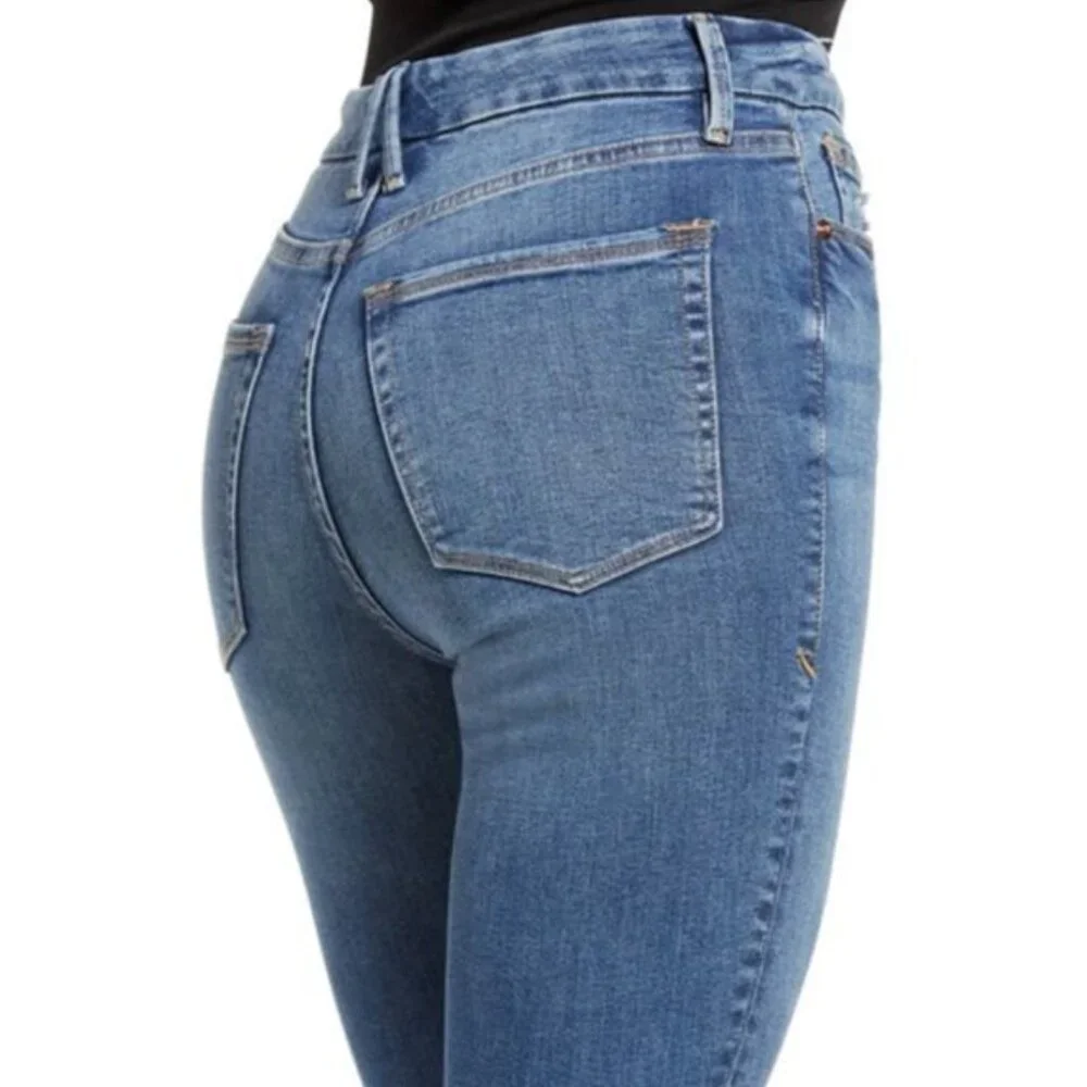 Good American Distressed Good Waist High Rise Skinny Ankle Jean Stretch Blue 28